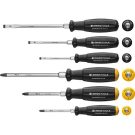 PB Swiss Tools Phillips and Slotted Screwdriver Set PB 8249.DN | 100% Swiss Made | 6-piece Screwdriver Set with going-through Blade for Effective Transfer of Energy - Bulls Eye Effect