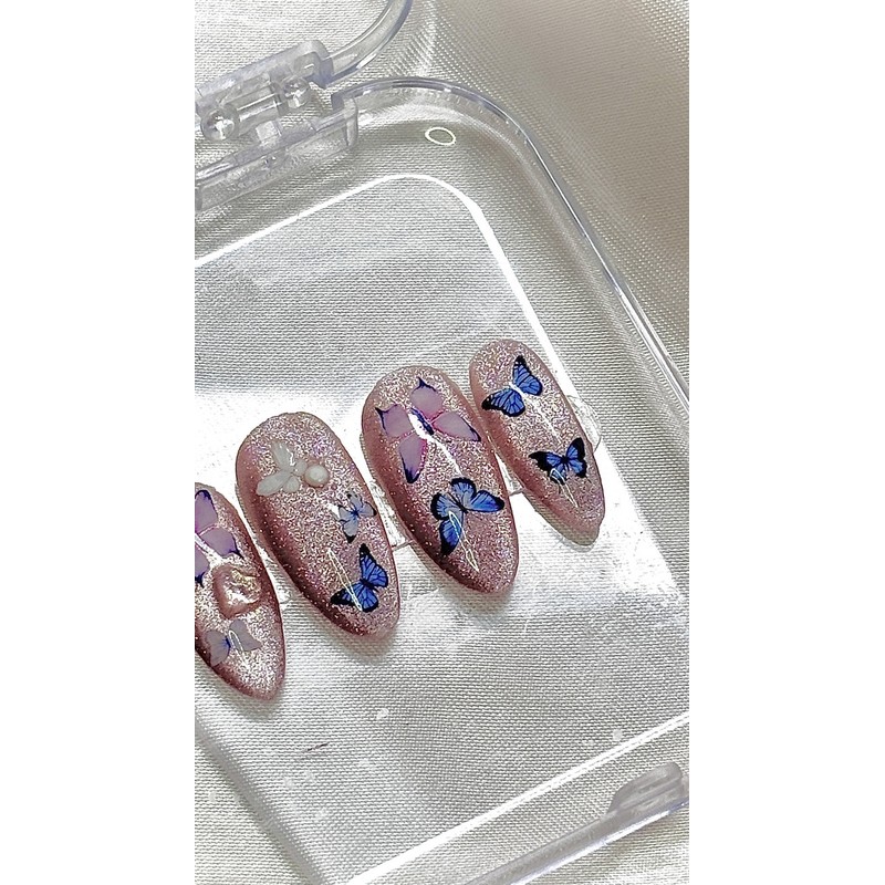 Pink Butterfly Nail Tips - Short Oval / 핑크나비 네일팁