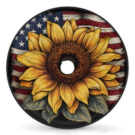 DJYQBFA Spare Tire Cover with Backup Camera Hole American Flag Sunflower 16inch Wheel Cover Protector Universal Fit for Trailer,RV,Camper,SUV,Truck