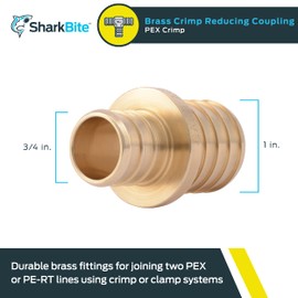 SharkBite 3/4 x 1 Inch Crimp Reducing Coupling, Brass Plumbing Fitting, PEX Pipe, PE-RT, UC060LFA