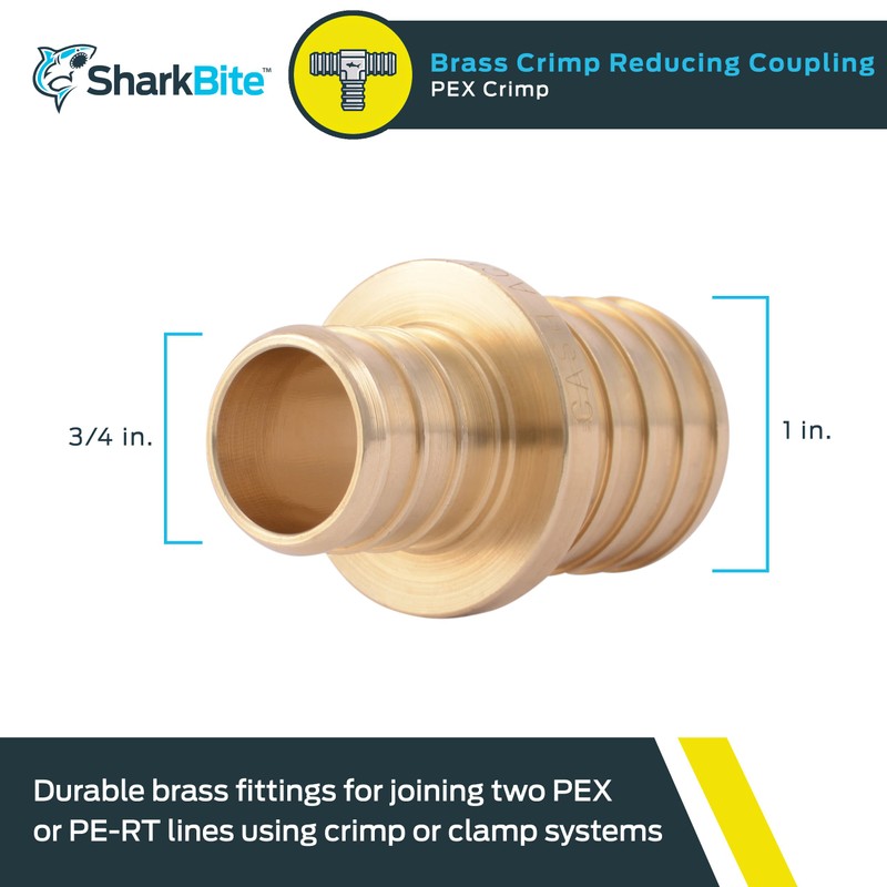 SharkBite 3/4 x 1 Inch Crimp Reducing Coupling, Brass Plumbing