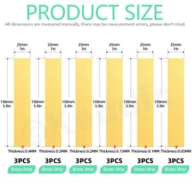 Keadic 18Pcs Brass Strip, Brass Shim Stock Assortment Metal Brass Sheet, 6'' Length,1''Width, 0.002'', 0.004'', 0.006'', 0.008'', 0.012'' and 0.016'' Thickness (6 x 1 Inch)