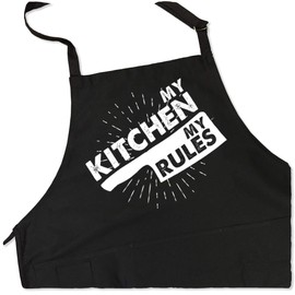 ApronMen, My Kitchen My Rules, Funny Aprons For Men With Adjustable Straps One Size Fits All BBQ Grilling Aprons With Pockets, Professionally Printed Gifts For Dad
