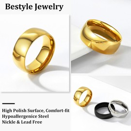 Bestyle 8mm Gold Wedding Band Ring Men Women Chunky Plain Knuckle Stacking Thumb Rings/Finger Rings for Boys Grils, Size 11
