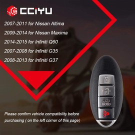 cciyu X 2 Flip Key Fob with Key Blade 4 buttons Replacement for 07 08 09 10 11 12 13 14 15 for Nissan Altima Maxima for Infiniti Q60 G35 G37 G25 Series with FCC KR55WK48903