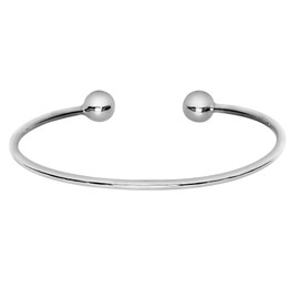 Silverly Women's 925 Sterling Silver Torque Double Ball Open Bangle Bracelet