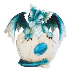 ICE ARMOR 4" H Fantasy March Birthstone Aqua Dragon Baby Hatchling in Egg Figurine - Exquisitely Detailed Mythical Dragon Figurine Sculpture, Hand Painted Collectible Statue for Fantasy Enthusiasts