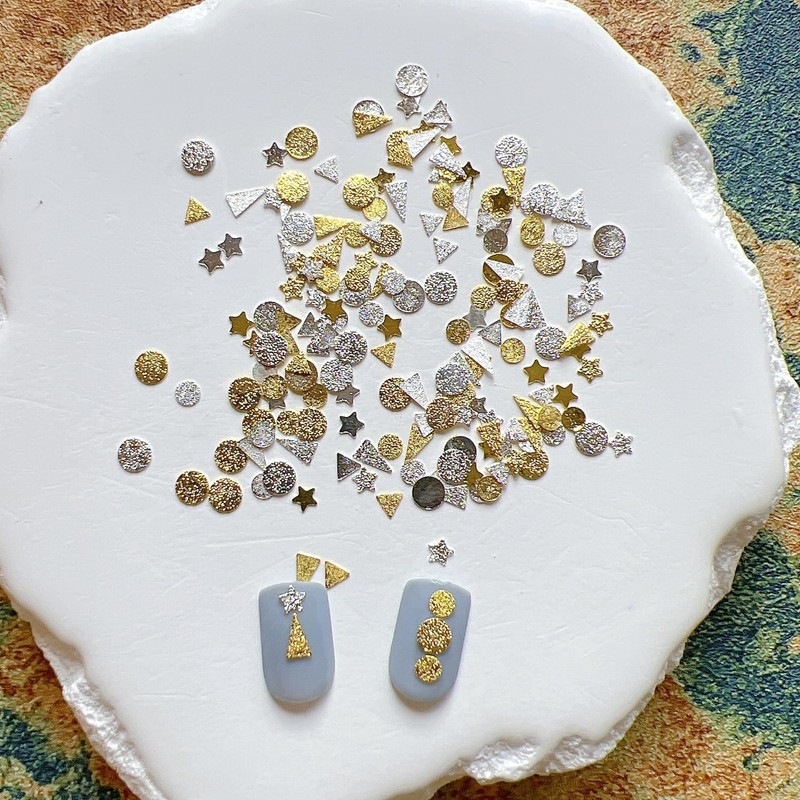 Nail Art Metallic Stud Set, Gold and Silver Mix, Round