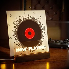 Lighting Now Playing Vinyl Record Stand, Wooden Rack with Acrylic Panel