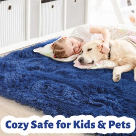 Amdrebio Navy Blue Area Rugs for Boys Bedroom, Fluffy Shag Furry Bedside Rug for Kids Room, Living Room Decor Aesthetic, Cute Throw Royal Dark Blue Carpet for Baby Nursery Office Dorm Playroom, 4x6