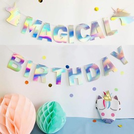 Flairs New York Happy Birthday Decorations Banner Party Props (Pack of 1 Banner, Iridescent Unicorn Magical Birthday)