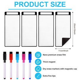 4pcs Magnetic Dry Erase Board, 4x10 Inch Fridge List Board with 5 Extra Fine Dot Markers Suitable for to-Do Lists Kids Chores List Grocery List Family Chores List
