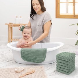 Baby Washcloths, Muslin Cotton Baby Towels 10 Pack -Large 10”x10” Wash Cloths Soft on Sensitive Skin, Absorbent for Boys & Girls, Newborn Baby & Toddlers Bibs & Burp Cloths Essentials Set, Fern