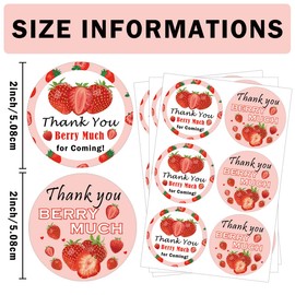 Strawberry Thank You Berry Much for Coming Sticker 2 inch Sweet Strawberry Thank You for Celebrating with Us Gift Presents Labels for Birthday Party Favor Baby Shower 120pcs (Pink, 2 inch)
