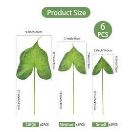 DuHouse Artificial Tropical Leaves with Long Stem–6 Pcs Real Touch Elephant Ear Taro Leaf Stems Faux Palm Monstera Greenery for Home Decor, Centerpiece, Wedding,Party Arrangement