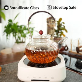 Wlasss Glass Teapot with Removable Infuser, Stovetop Safe Glass Tea Kettle, 980 ml 33 oz, Clear Teapot for Loose Tea, Tea pot for Blooming Flower Tea and Loose Leaf, Tea Maker Gift