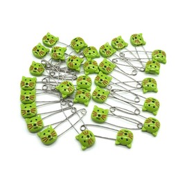 GTONEE Cute Animal Cat Baby Safety Pins Secure Clips for Fastening Baby Clothes Diaper Napkins Stainless Steel Size L 5.3CM 30PCS Green