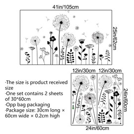 RAINBOW WSK Black Flower Wall Decals Peel and Stick Simple Boho Flower Wall Sticker Wildflower Plants Dandelion Wall Decor Removable Vinyl Wall Mural for Girl Room Bedroom Living Room Home ZSZ1197