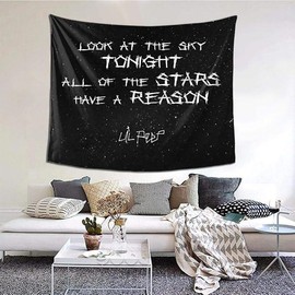Lil Peep Tapestry Poster, Star Shopping Lyrics Starry Background Wall Tapestry, Boutique Funny Tapestry Wall Hanging Vintage Tapestry for Room Dorm Home Decor - Size: 80" × 68"