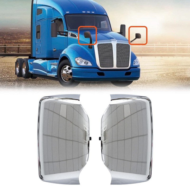 WANLLY Chrome Hood Mirror Covers For Kenworth T680 Peterbilt 579