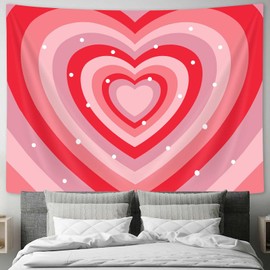 Drgilau Cute Heart Aesthetic Tapestry for Girl Bedroom, Red Heart Wall Hanging 60x40 Inch