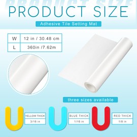 Innconee 1 Roll 30 Sq ft Adhesive Tile Mat with 30 U-Shaped Spacers 1 Knife 1 Scraper Adhesive Tile Setting Mat Double-Sided Tape Sheet Peel and Stick for Wall Decor Crafts Arts DIY, 12 x 360 inch