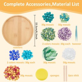 WEBEEDY DIY Flower Pot Mosaic Coaster Kit Colorful Mosaic Tiles Pieces with Circle Bamboo Coaster Art Coasters Making Kit with Instruction for Beginner Adult Handmade Home Decor,15.5cm