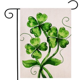 St Patricks Day Shamrocks Floral Garden Flag 12.5x18 Inch Double Sided Outside, Clover Lucky Holiday Yard Outdoor Decoration