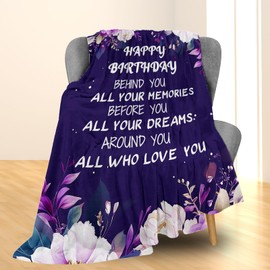 Ti Caldi Happy Birthday Blanket, Soft Fuzzy Warm Lightweight Flannel Throw Blanket with Floral Frame, Ideal for Couch, Bed, Decor, Travel & Outdoor Use, Cozy Blankets for Adults Kids 60×50 in