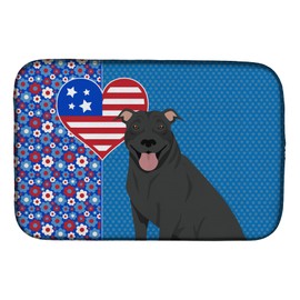 Caroline's Treasures WDK5121DDM Black Pit Bull Terrier USA American Dish Drying Mat Absorbent Dish Drying Mat Pad for Kitchen Counter Dish Drainer Mat for Countertop, 14 x 21", Multicolor