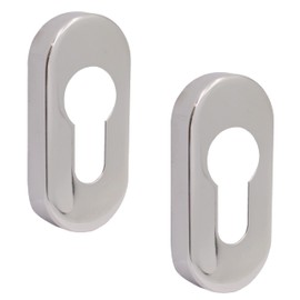 Upright Euro Escutcheon Oval Shaped Keyhole Cover - Polished Stainless Steel - Pack of 2