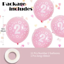 Cxryrzhe 11 Pcs Pink 2nd Birthday Balloons 12" Latex Balloons 2nd Anniversary Party Supplies Number 2 Year Old Birthday Balloons for Women Girl Baby Shower Birthday Wedding Princess Party Decorations