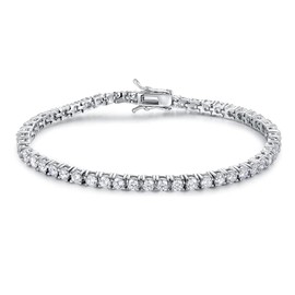 Gemsme 925 Sterling Silver Moissanite Tennis Bracelet for Women,18K White Gold Plated 3mm Round Moissanite Tennis Bracelet 6-8.5 Inch