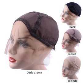 YANTAISIYU Lace Front Wig Cap for Making Wigs with Adjustable Strap Glueless Weaving Wig Caps Swiss Lace Hairnet (Dark Brown L 56 cm)