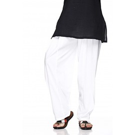 ladyline Plain Cotton Salwar Pants with Drawstring Indian Baggy Pants for Women Yoga (White, Size-Plus 4X)