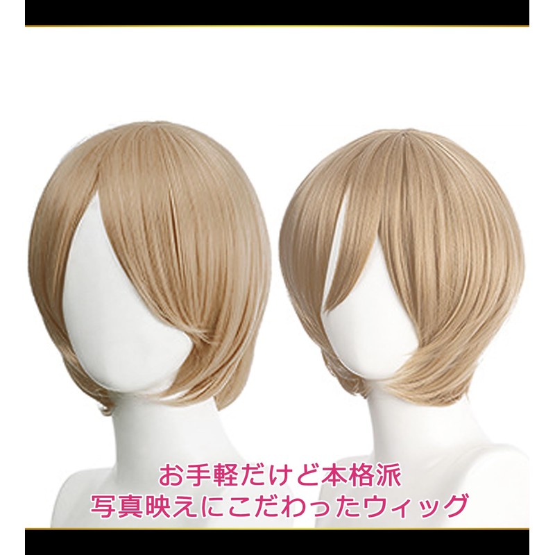 CaseEden 6008 Premium Cosplay Wig, Smooth, Short Hair, Light Brown,