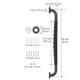 24 Inch Black Shower Grab Bar w/Anti Slip Rubber Grip, Munzong 2 Pack Stainless Steel Bathroom Grab Bar, Bathroom Balance Bar,Safety Handrail Support,Handicap Injury Elderly Senior Assist Bath Handle