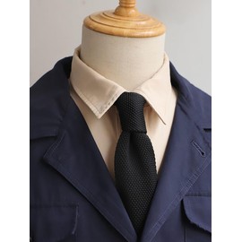 WANYING Men's 5.7 cm Slim Tie Knitted Narrow Tie Knit Tie Retro Vintage Casual Office Basic - Plain, 02 black