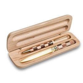 Generic Two-Tone Twist Action Ballpoint Pen and Letter Opener Set with Maplewood Box