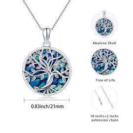 TRISHULA Tree of Life Necklace Abalone Pendant Round Chain Tree of Life Jewellery Gifts for Women Men Girls Boys