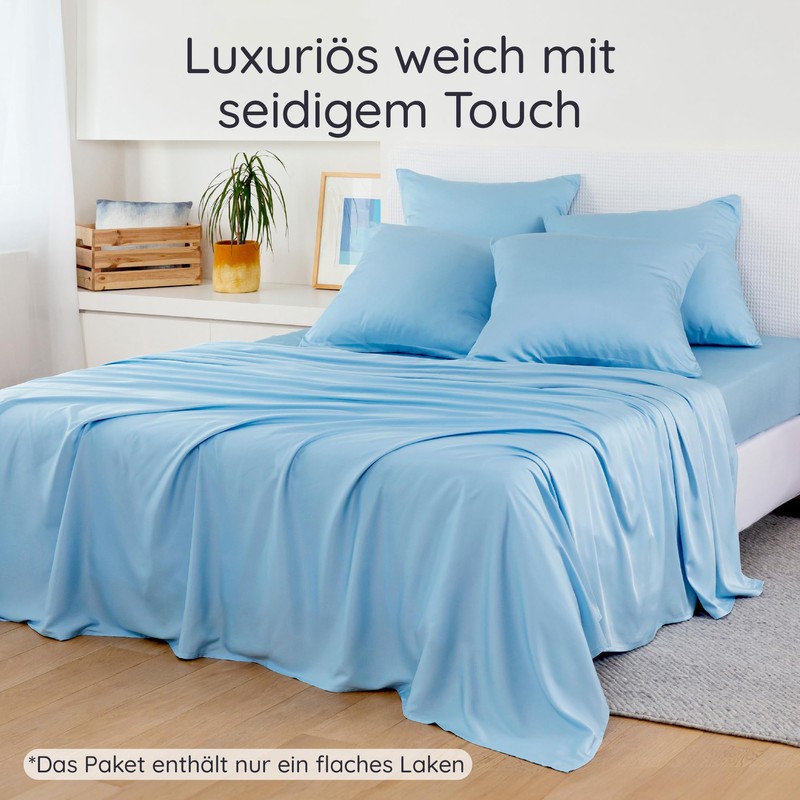 Light Blue Bamboo Bed Sheet without Elastic Band, Cooling 180