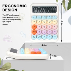 DANRONG Mechanical Switch Calculator with Big Buttons, Calculators Desktop, 12 Digits, Large LCD Display, Desk Calculator, Cute Pink Calculator for Teachers Students Basic Office (White)