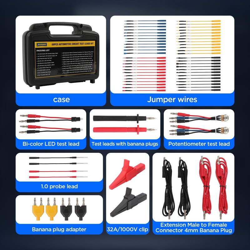 AUTOOL 68PCS Multimeter Test Leads Kit, Test Leads with Replaceable