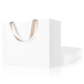 suituts 12 Pcs White Gift Bags with Ribbon Handles 16x6x12 Inches Extra Large White Paper Shopping Bags White Kraft Bags Bulk for Valentine's Day, Wedding, Birthday, Party, Retail