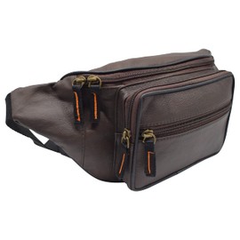 Genuine Cowhide Leather Fanny Pack Waist Bag Multifunction Hip Bum Bag Travel Pouch for Men and Women (Brown)