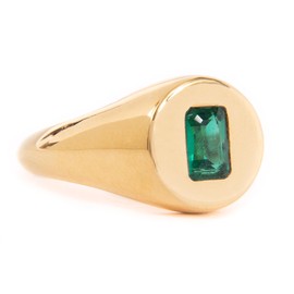 Silver Smile 18K Gold Vermeil Signet Ring with Emerald-Cut Emerald Stone – Hypoallergenic, Tarnish Resistant, Dainty and Stackable Statement Ring for Women – Elegant Gift Ready Jewelry, 5, Sterling