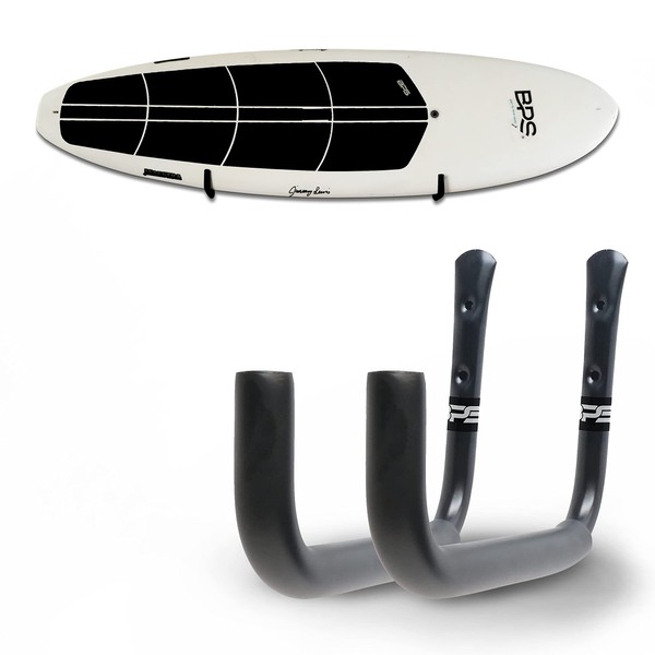 BPS SUP/Surf Wall Mount - Marine Grade Stainless Steel Soft Felt Padding Board's Rail Protection - Home Garage SUP Paddle Board and Surf Board Wall Cradle - Easy Installation (Black)