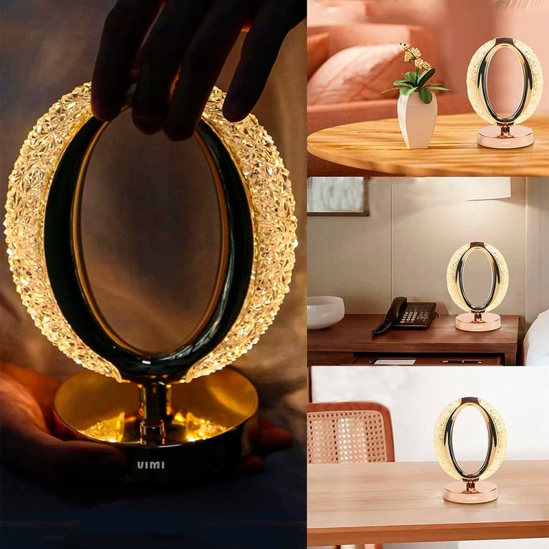 Lámpara de Cristal Led Elegante Aro para Escritorio Mesa Buró