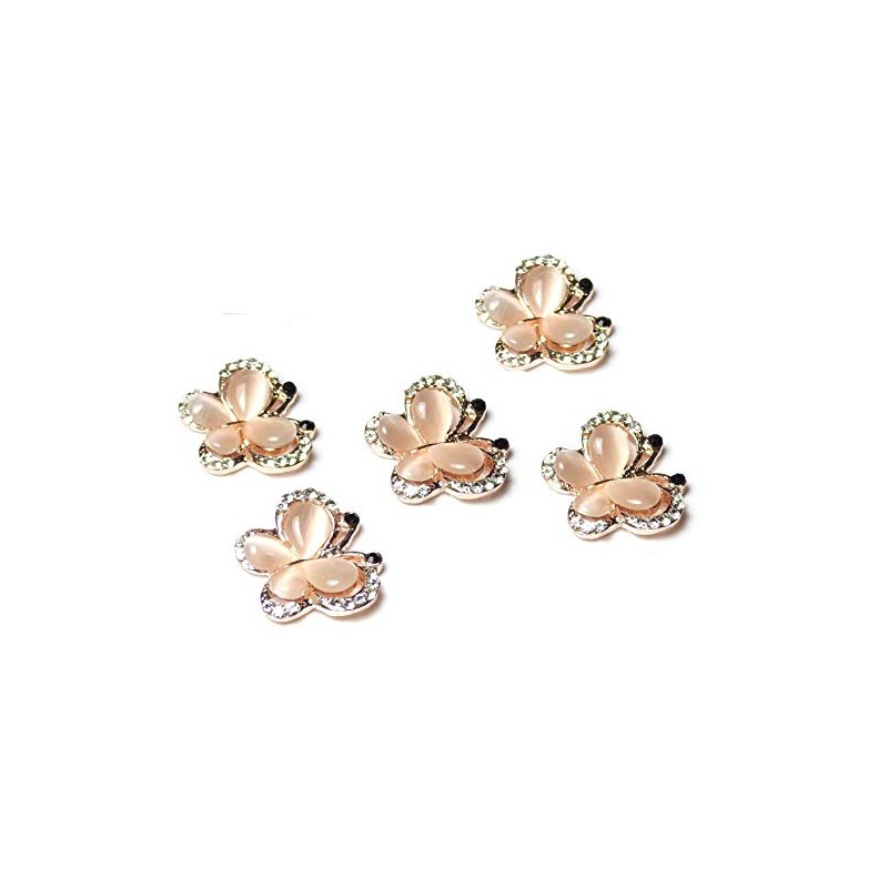 5pcs Rose Gold Butterfly Flat Back Diamante Crystal Rhinestone and