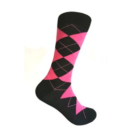 Men's Groomsmen Wedding|Party Events|Gala Collection Black/Bright Pink Argyle Dress socks One Size